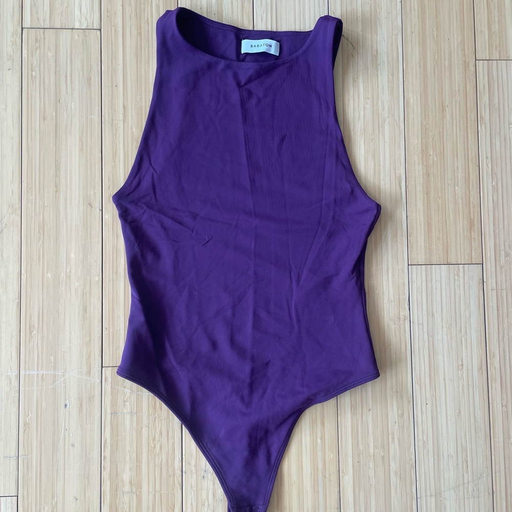 Babaton Deep Purple Ribbed Tank Bodysuit
